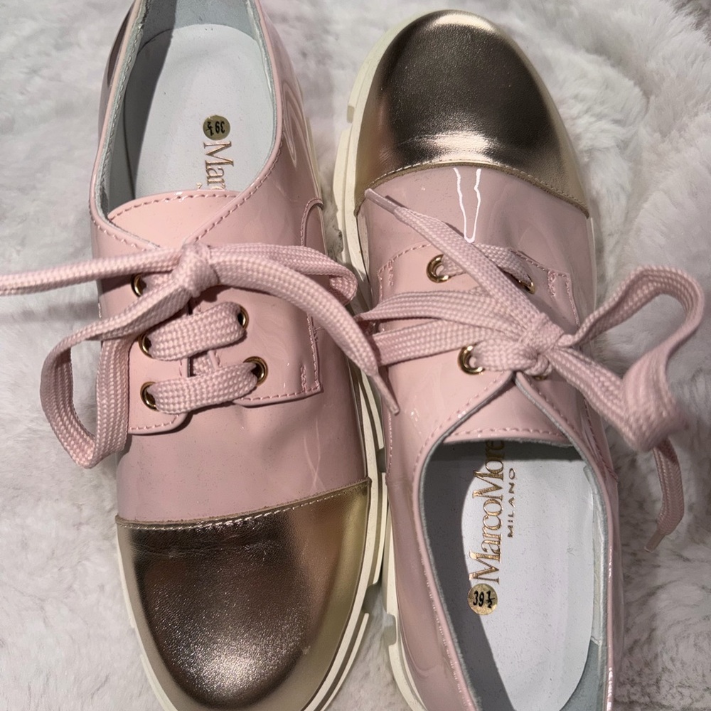 Marc Moreno EU designer. Pink & Gold Women's Lace-Up Sneakers.
